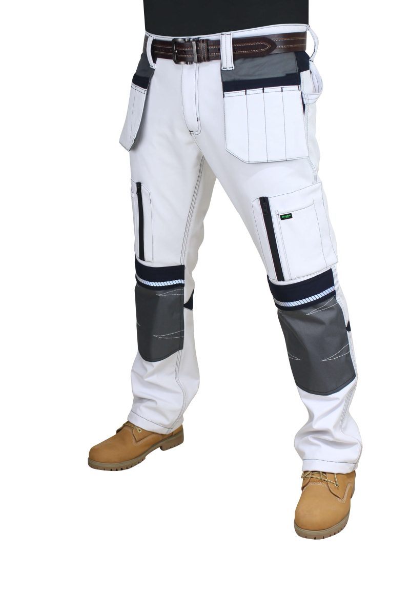 Mens Soft Shell Hi vis Work Trousers Designer with Holster Pocket Water Resistant Knee Pad Pocket Pants