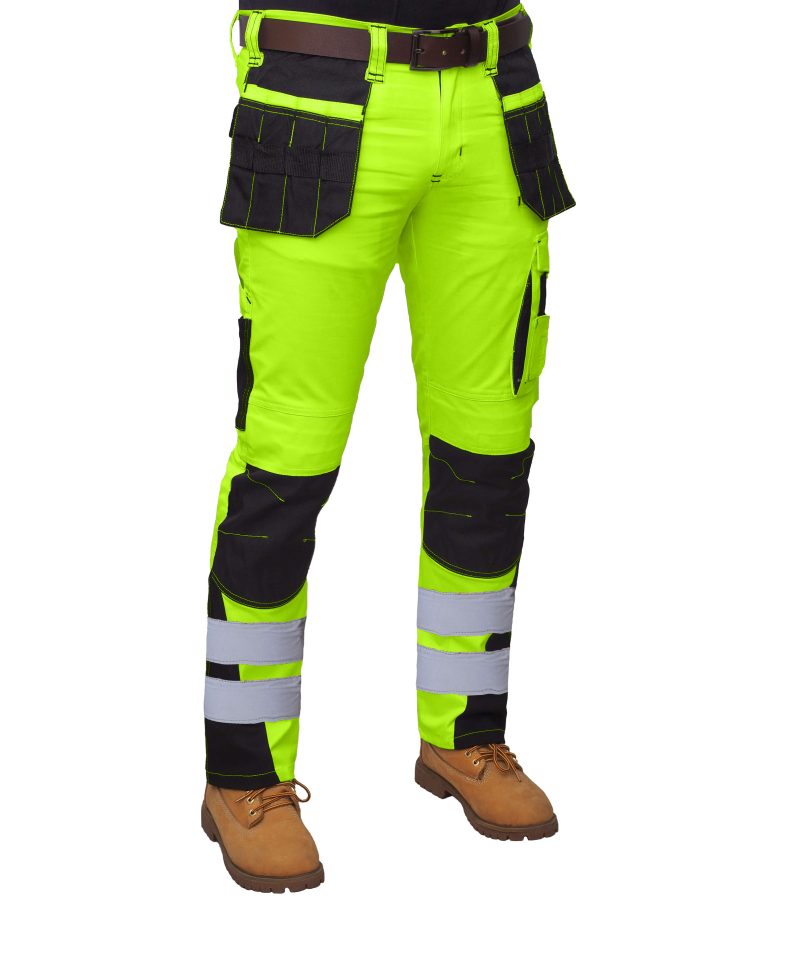 Men's Hi Vis Work Trousers Hi Viz Tape Cargo Trousers Heavy Duty with High Visibility Multi Pocket Pants