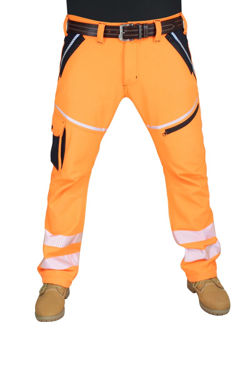 Mens Soft Shell Hi vis Work Trousers Outdoor Hiking Cargo Trousers Water Resistant Windproof Pants